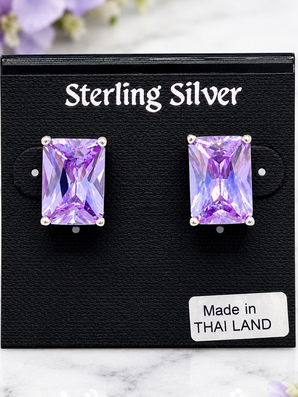 Sterling Silver Lavender Purple Faceted Stud Earrings